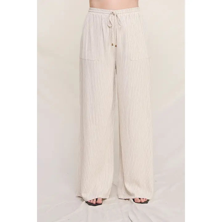 Plus Striped Linen Smock Waist Pants