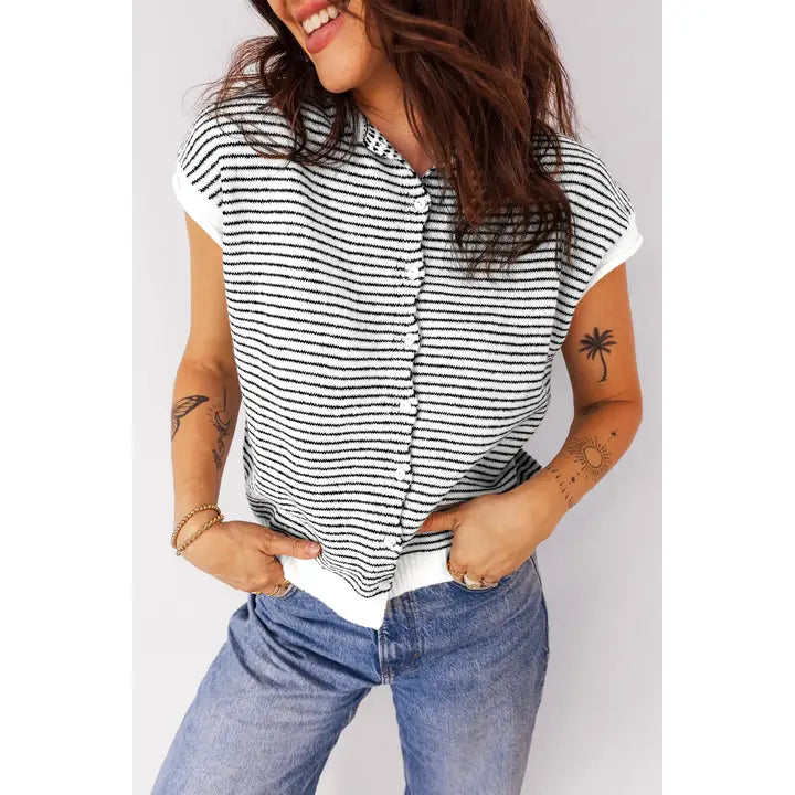Contrast Trim Cap Sleeve Casual Cardigan