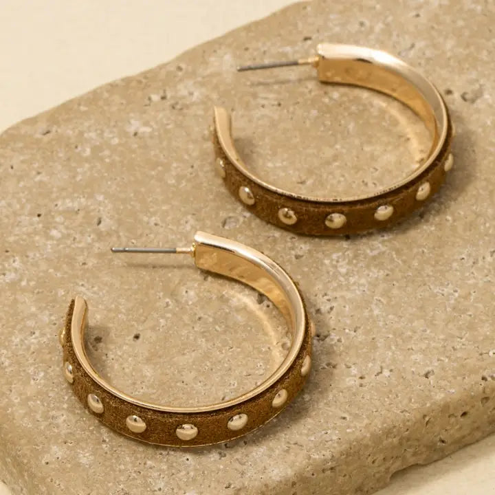 Faux Suede Studded Hoop Earrings