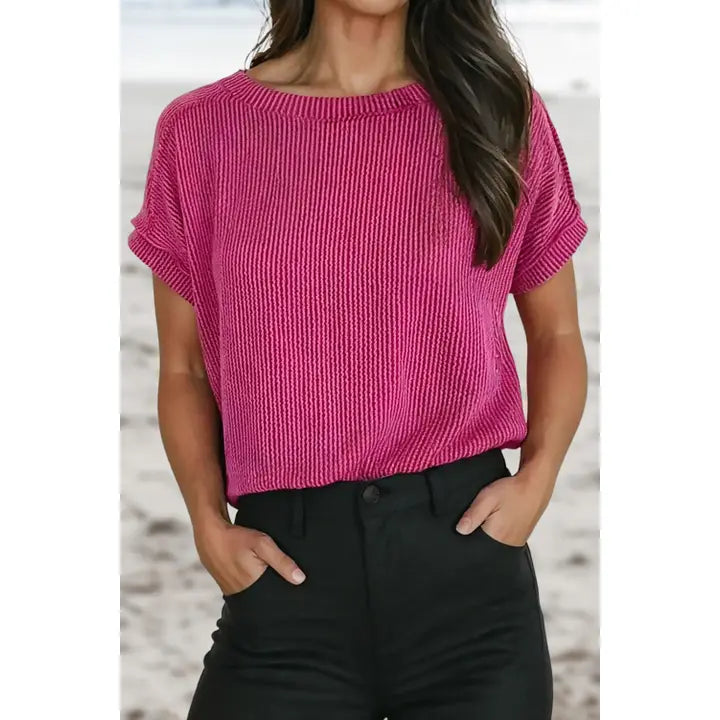 Solid Textured Exposed Seam Tshirt