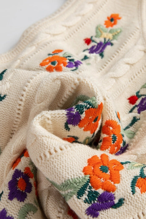 Floral Embroidered Sleeveless Sweater Vest