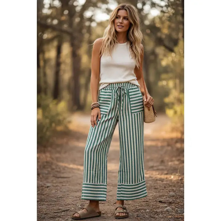 Woven Striped Wide Leg Pants