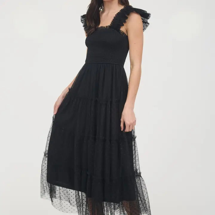 Polka Dot Chiffon Smock Tiered Dress