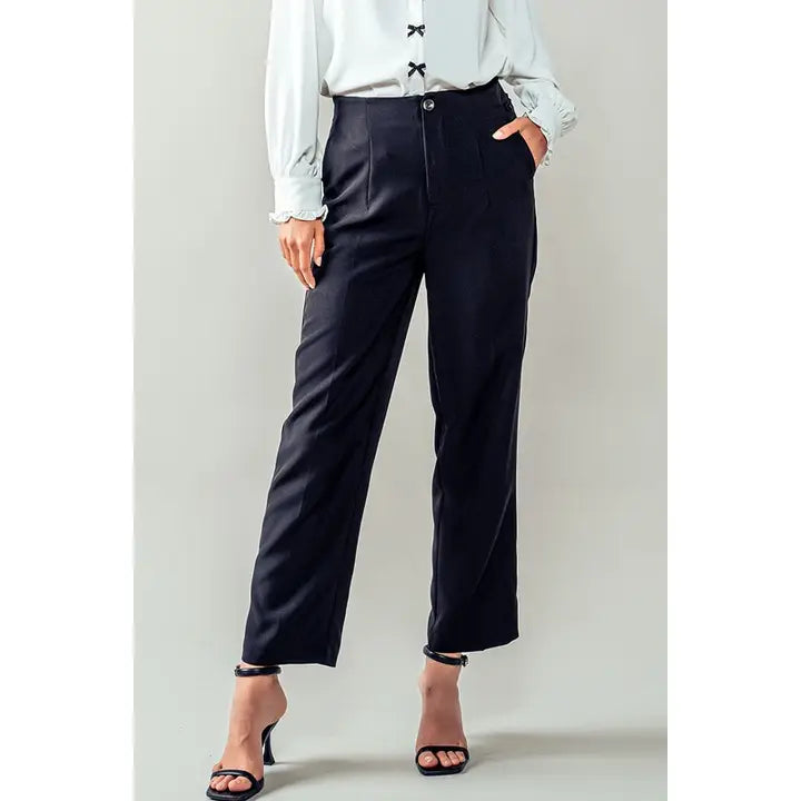 Straight Leg Pleated Crop Trousers