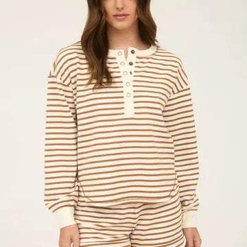 Stripe Henley Snap Button L/S Top