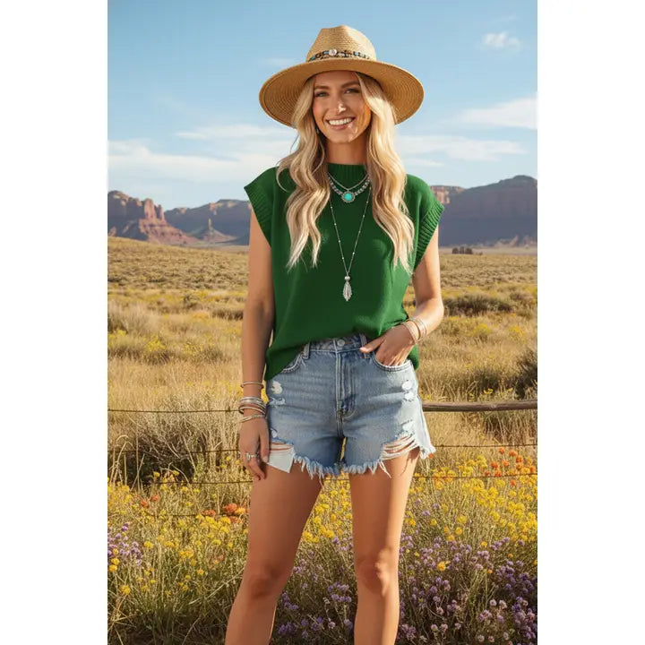 Sleeveless Ribbed Knit Sweater Top