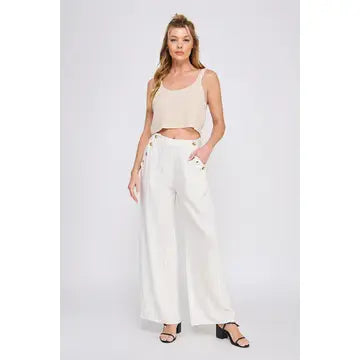 Linen Blend Pinstripe Wide Pants