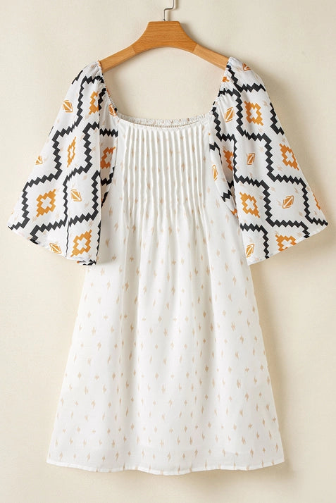 Western Aztec Pleated Mini Dress