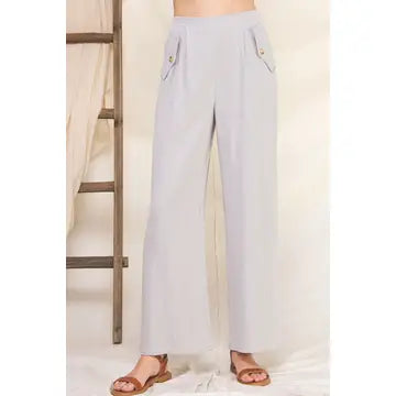 Soft Linen Pants w/ Elastic Waist Back