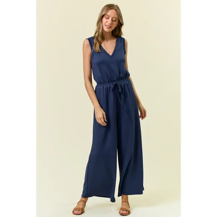 V Neck Wide Leg Jumpsuit