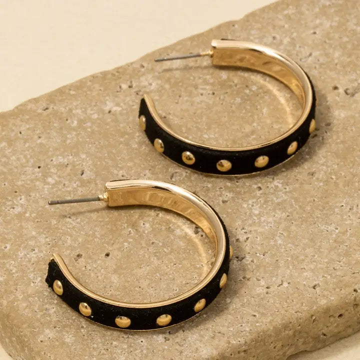 Faux Suede Studded Hoop Earrings
