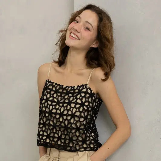 Crochet Floral Spaghetti Strap Top