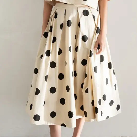 Polka Dott Pleated Midi Skirt