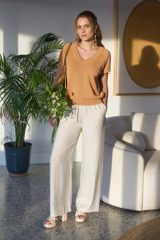 V Neck Short Sleeve Exposed Seam Top