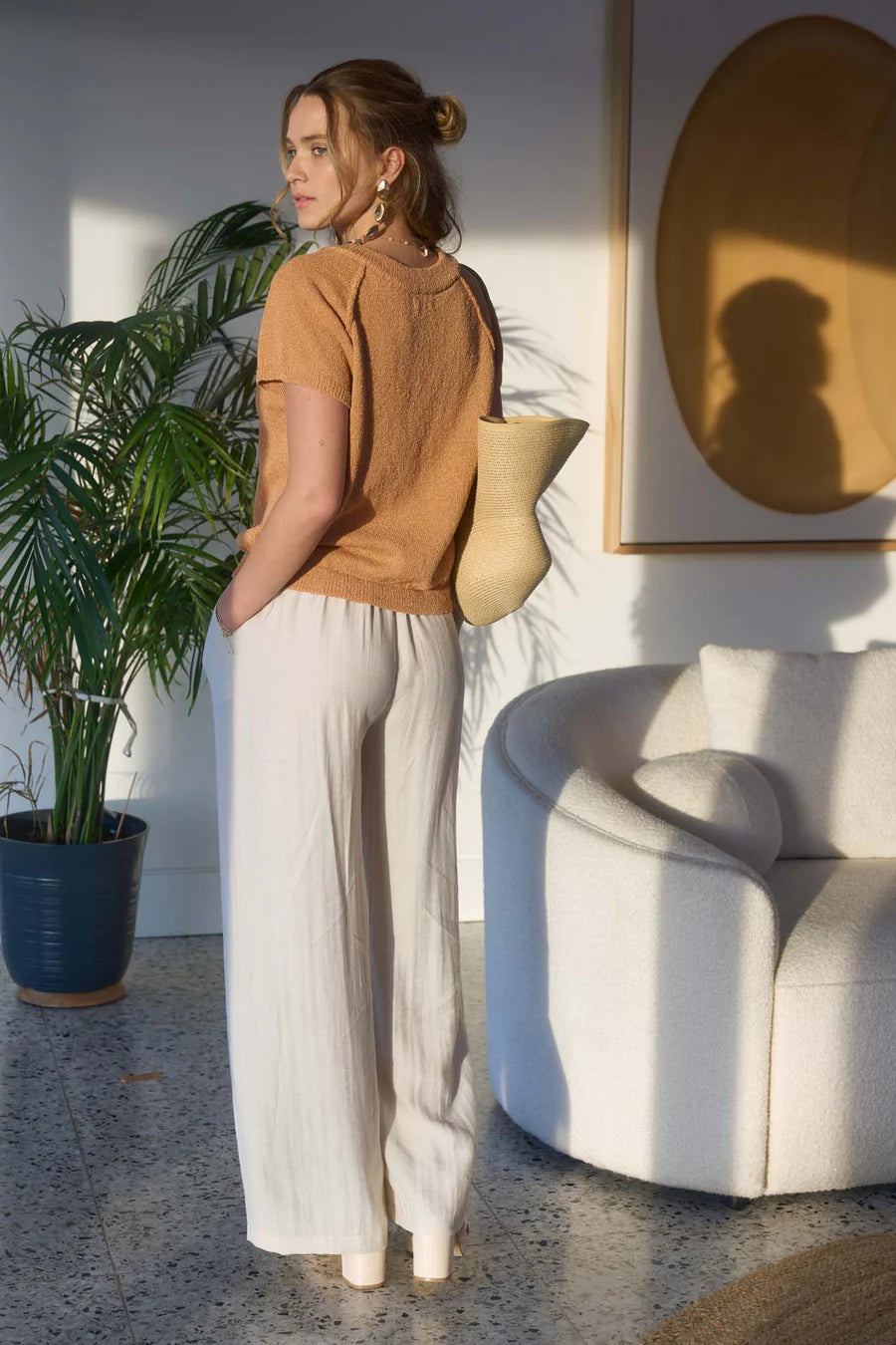 V Neck Short Sleeve Exposed Seam Top