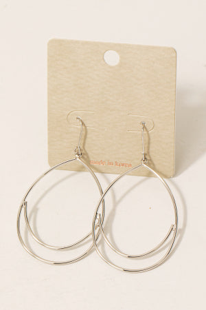 Layered Metallic Oval Dangle Earrings