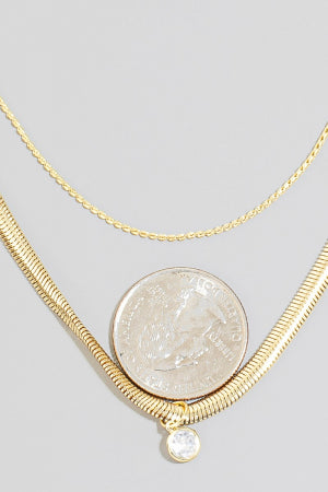 Round CZ Pendant Layered Chains Necklace