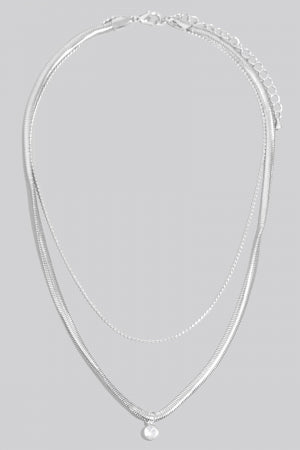 Round CZ Pendant Layered Chains Necklace