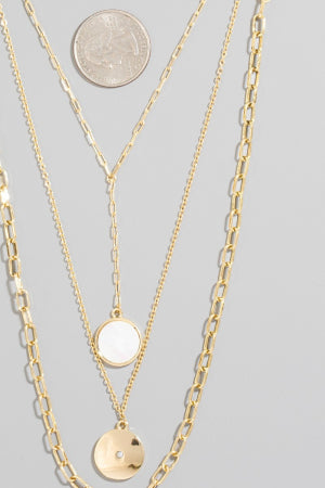 Mother of Pearl & CZ Coin Layered Chain Necklace