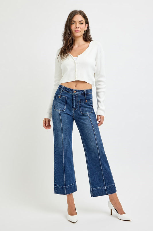 HW Crop Wide Jeans w/ Front Pintuck