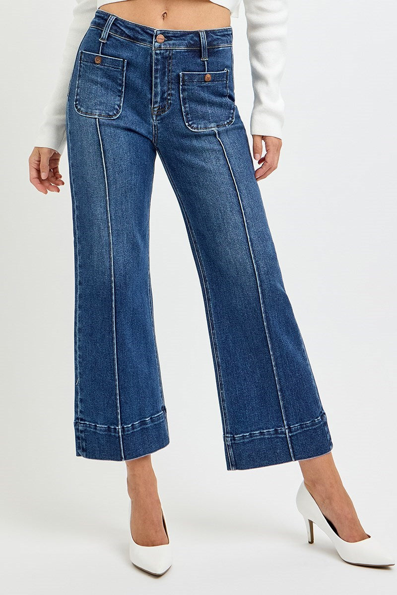 HW Crop Wide Jeans w/ Front Pintuck