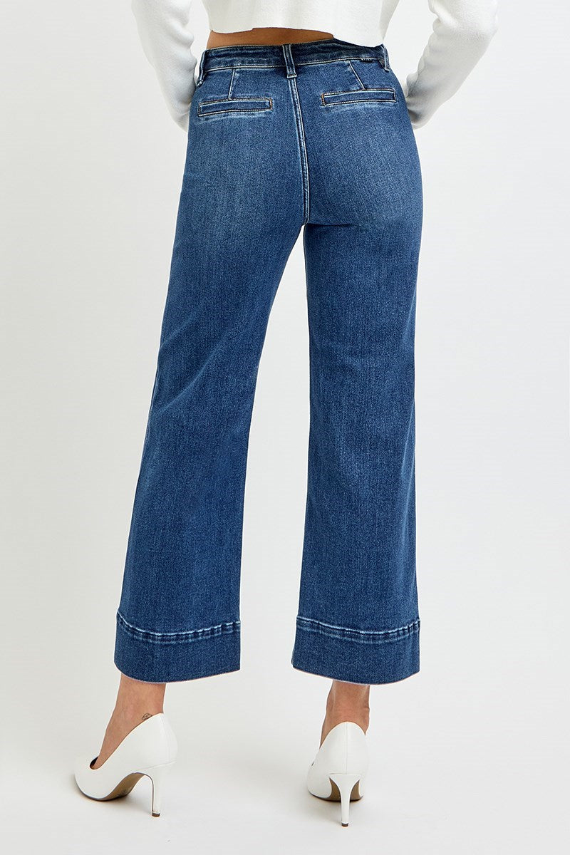 HW Crop Wide Jeans w/ Front Pintuck