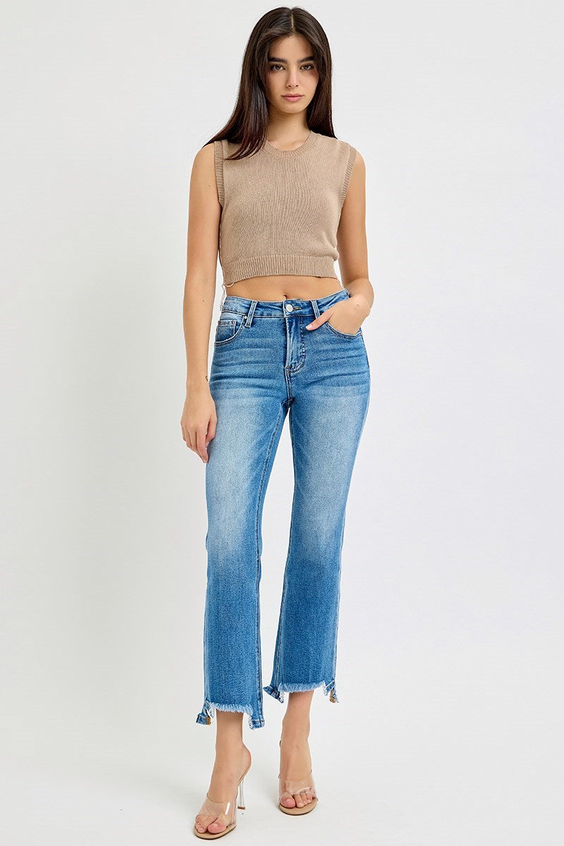 MR Crop Bootcut Unbalanced Hem Jeans