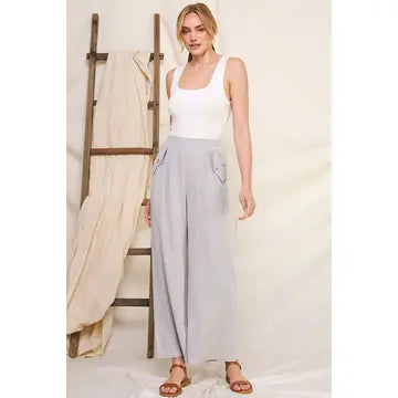 Soft Linen Pants w/ Elastic Waist Back