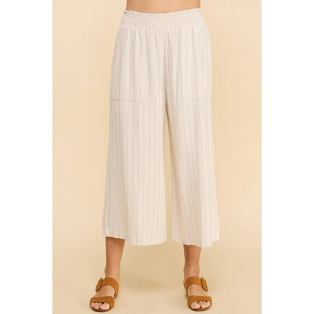 Pin Stripe Linen Blend Cropped Pants