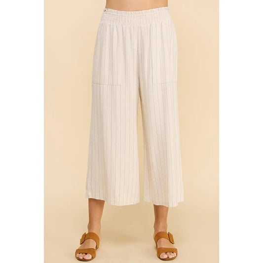 Pin Stripe Linen Blend Cropped Pants