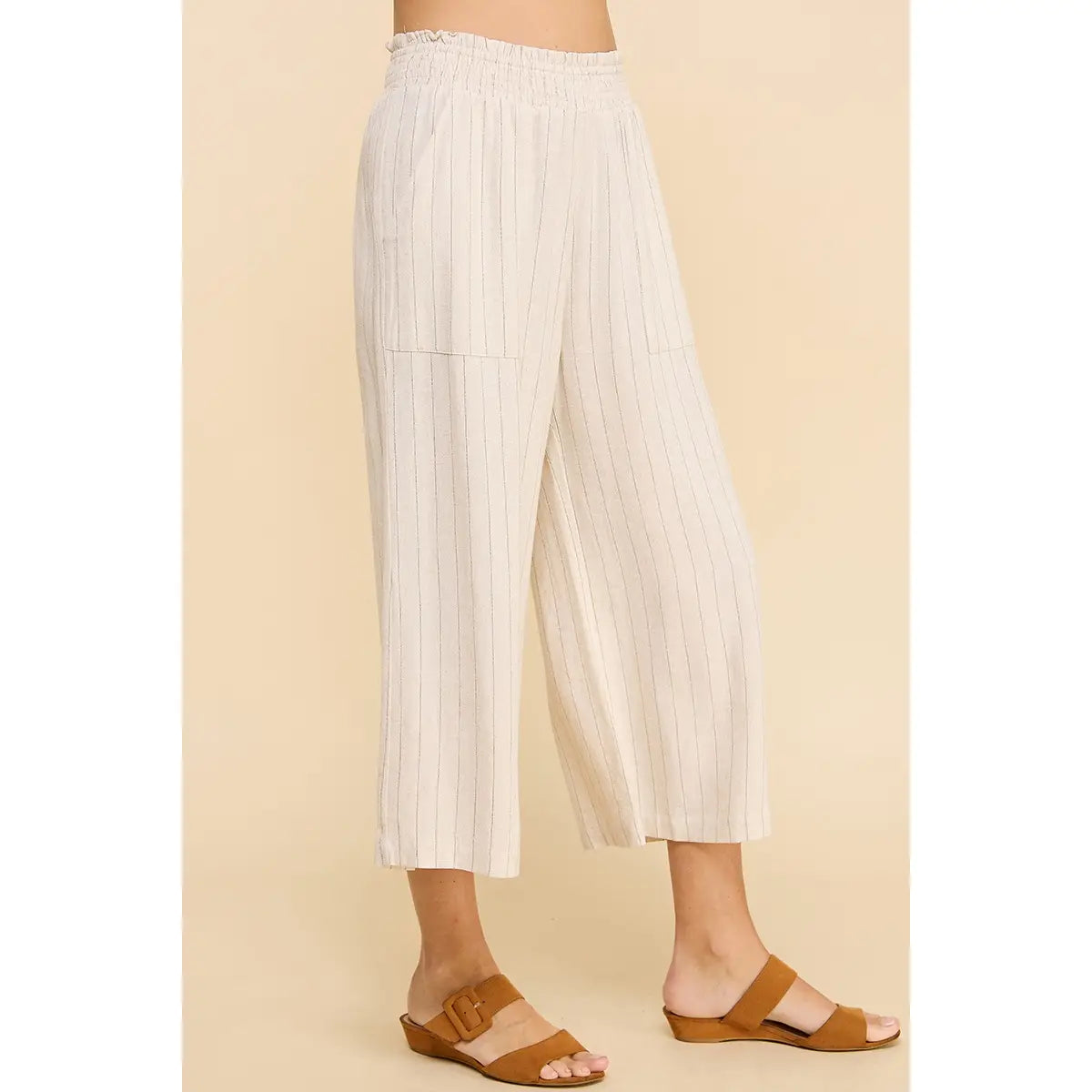 Pin Stripe Linen Blend Cropped Pants