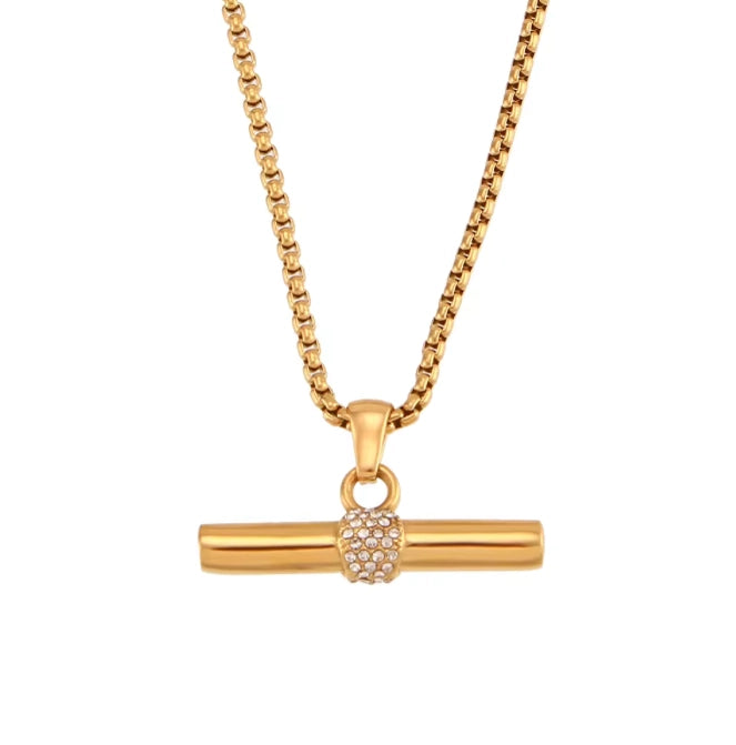 Gold and Crystal Bar Necklace