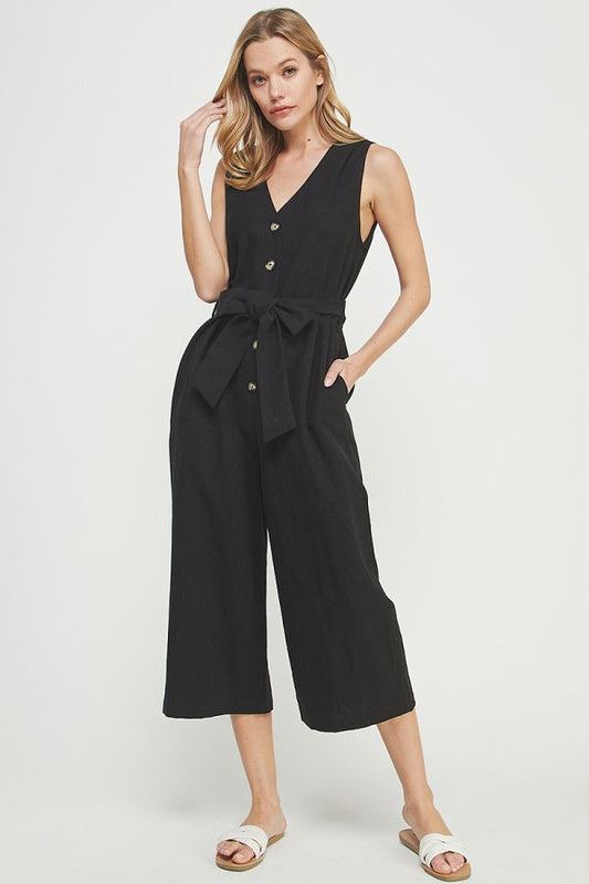 Sleeveless Midi Linen Wide Leg Jumpsuit