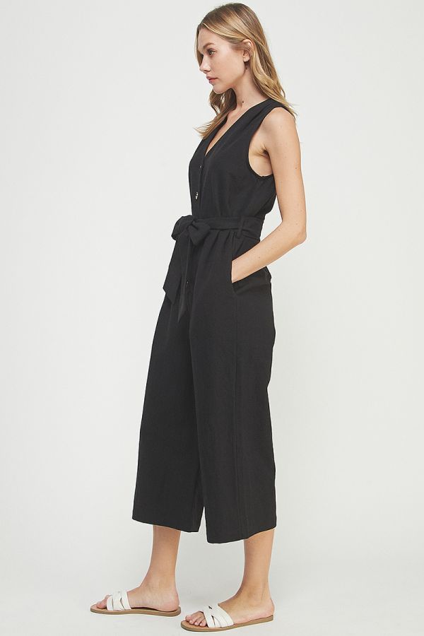 Sleeveless Midi Linen Wide Leg Jumpsuit