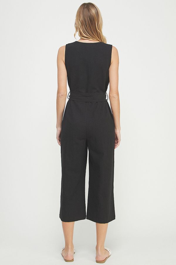 Sleeveless Midi Linen Wide Leg Jumpsuit