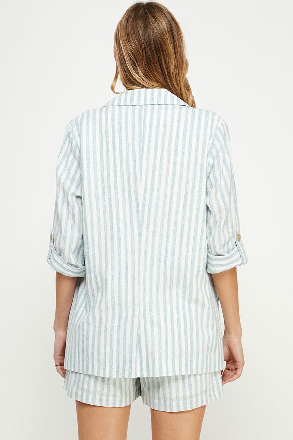 Striped Linen 3/4 Roll Jacket