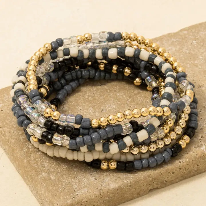Assorted Blue Tones Beaded Bracelet