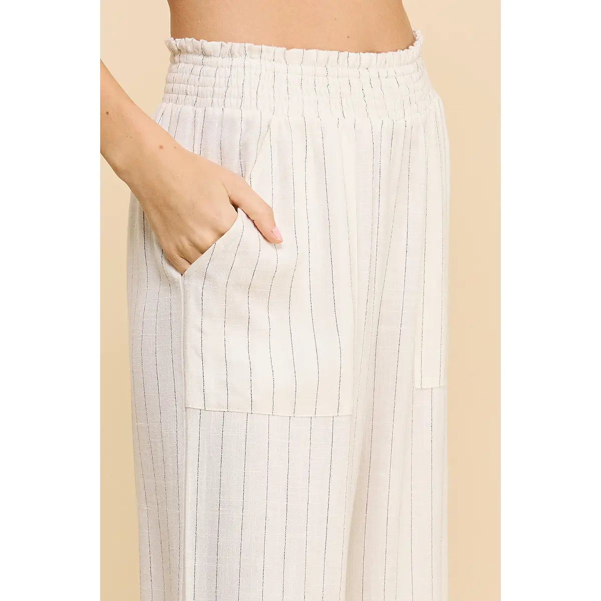 Pin Stripe Linen Blend Cropped Pants
