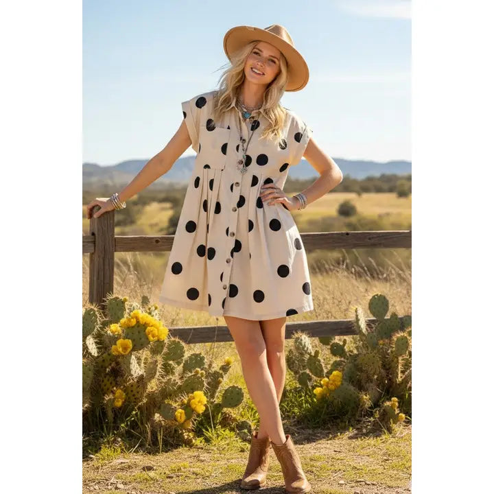 Polka Dot Button Down Mini Dress