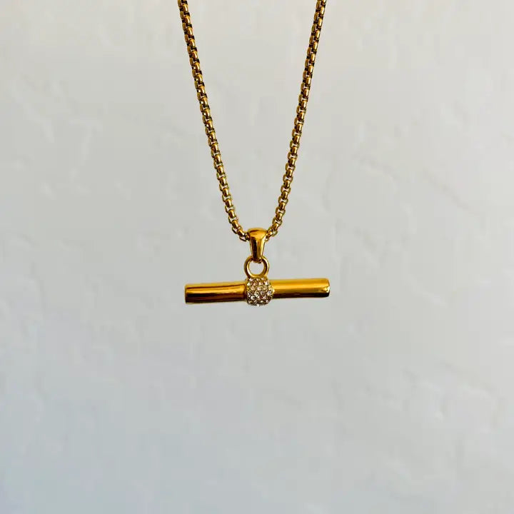 Gold and Crystal Bar Necklace