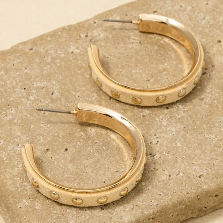 Faux Suede Studded Hoop Earrings