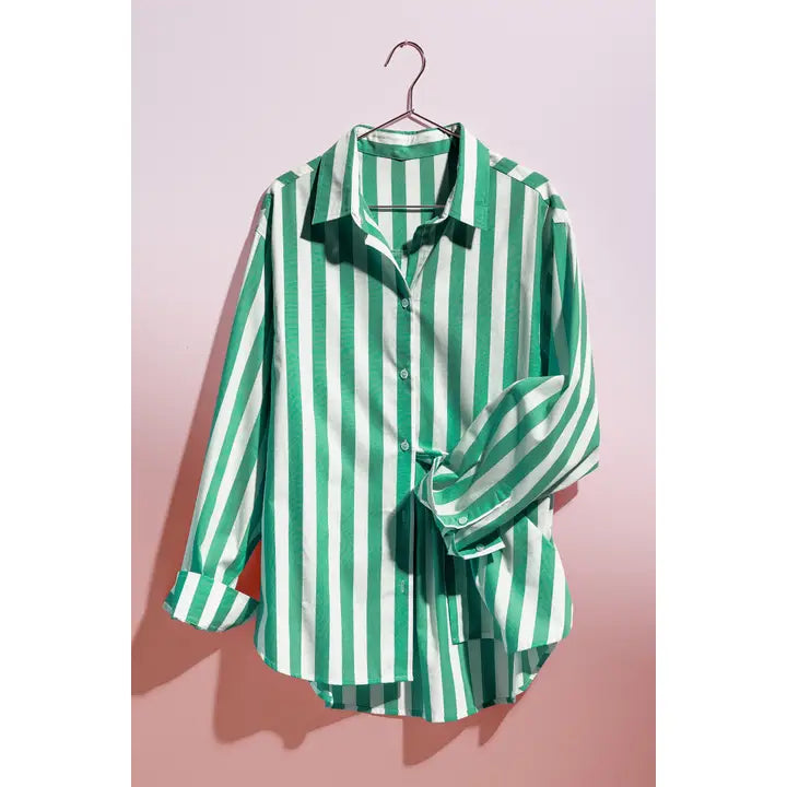 Oversized Stripe Button Collared Shirt