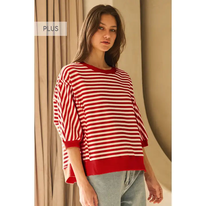 Stripe knit top (Plus)