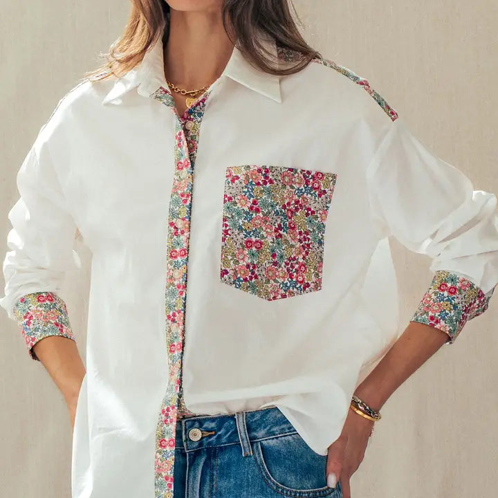 Floral Contrast Mixed Print Shirt