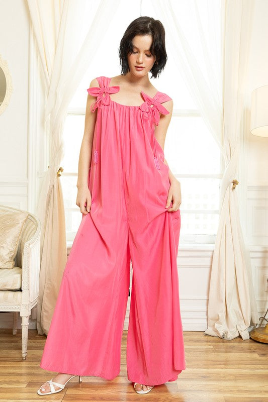 3D Flower Beads Trim Jumpsuit