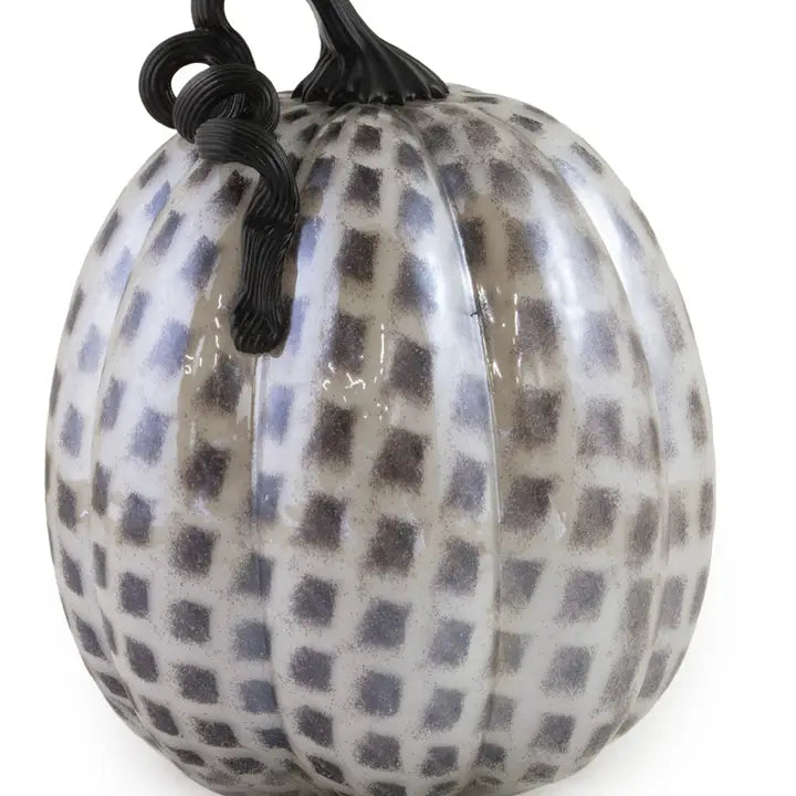 7" Black/White Check Glass Pumpkin