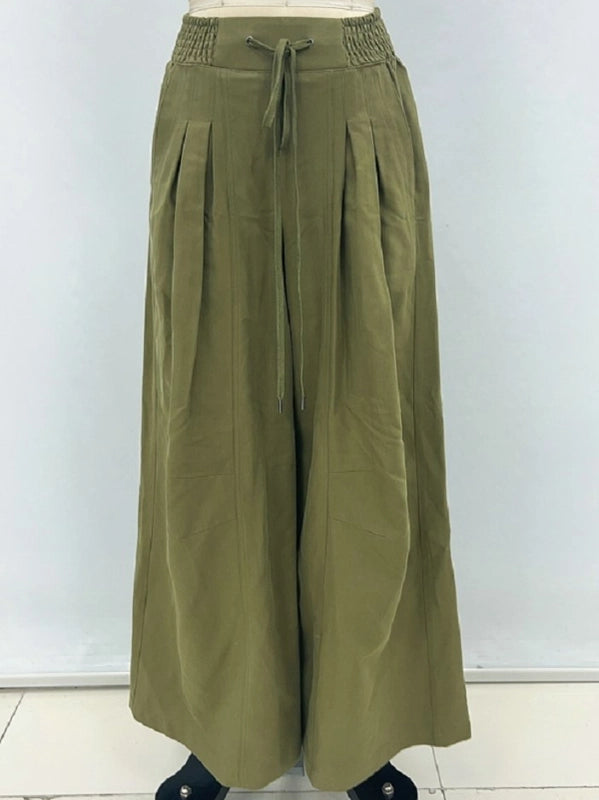 Pleated Side Smocked Wide Leg Pants