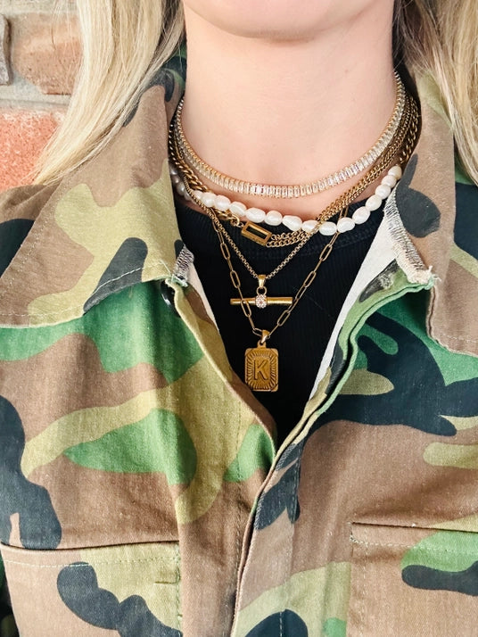 Gold and Crystal Bar Necklace
