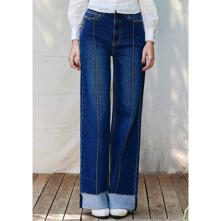 Folded Hem Wide Leg Jeans