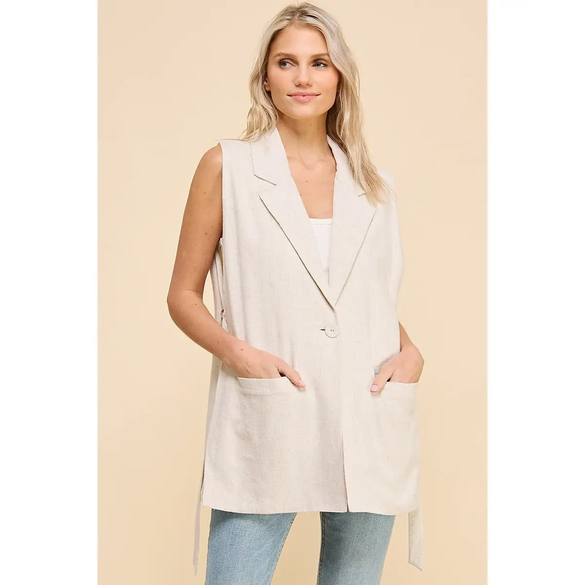 Linen Blend Jacket Vest